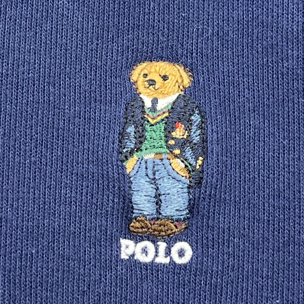 Ralph Lauren Polo Preppy Bear 1/4 Zip Pullover‎ Mens Medium Blue Mock Sweater